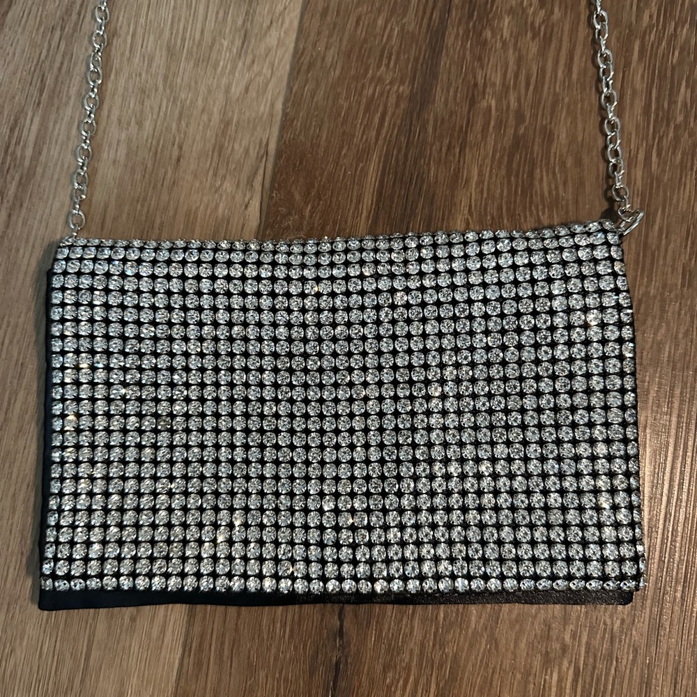 Amber Sceats Crossbody Rhinestone Satin Clutch